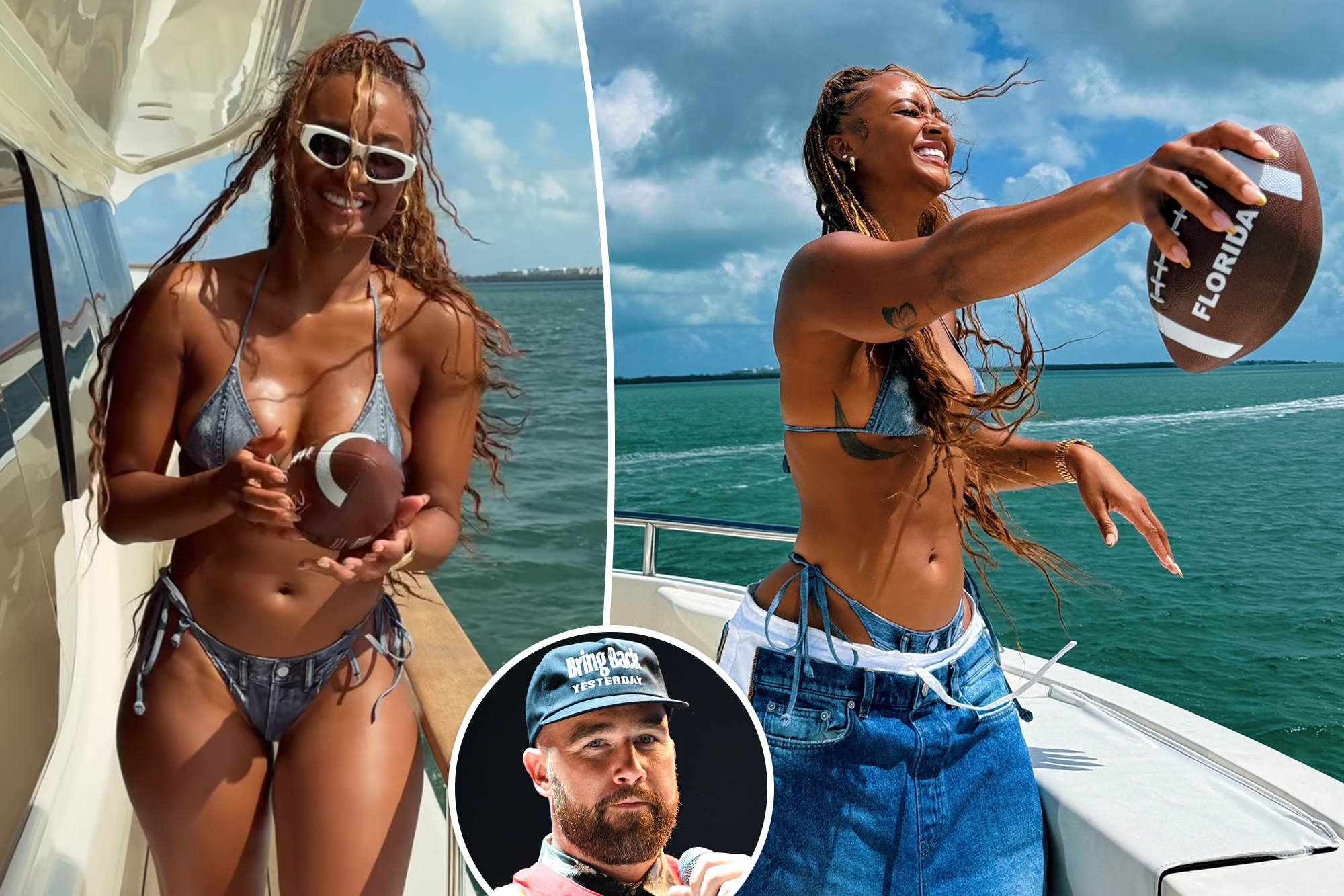 Kayla Nicole Displays Football Skills in Stylish Bikini on Boat Day