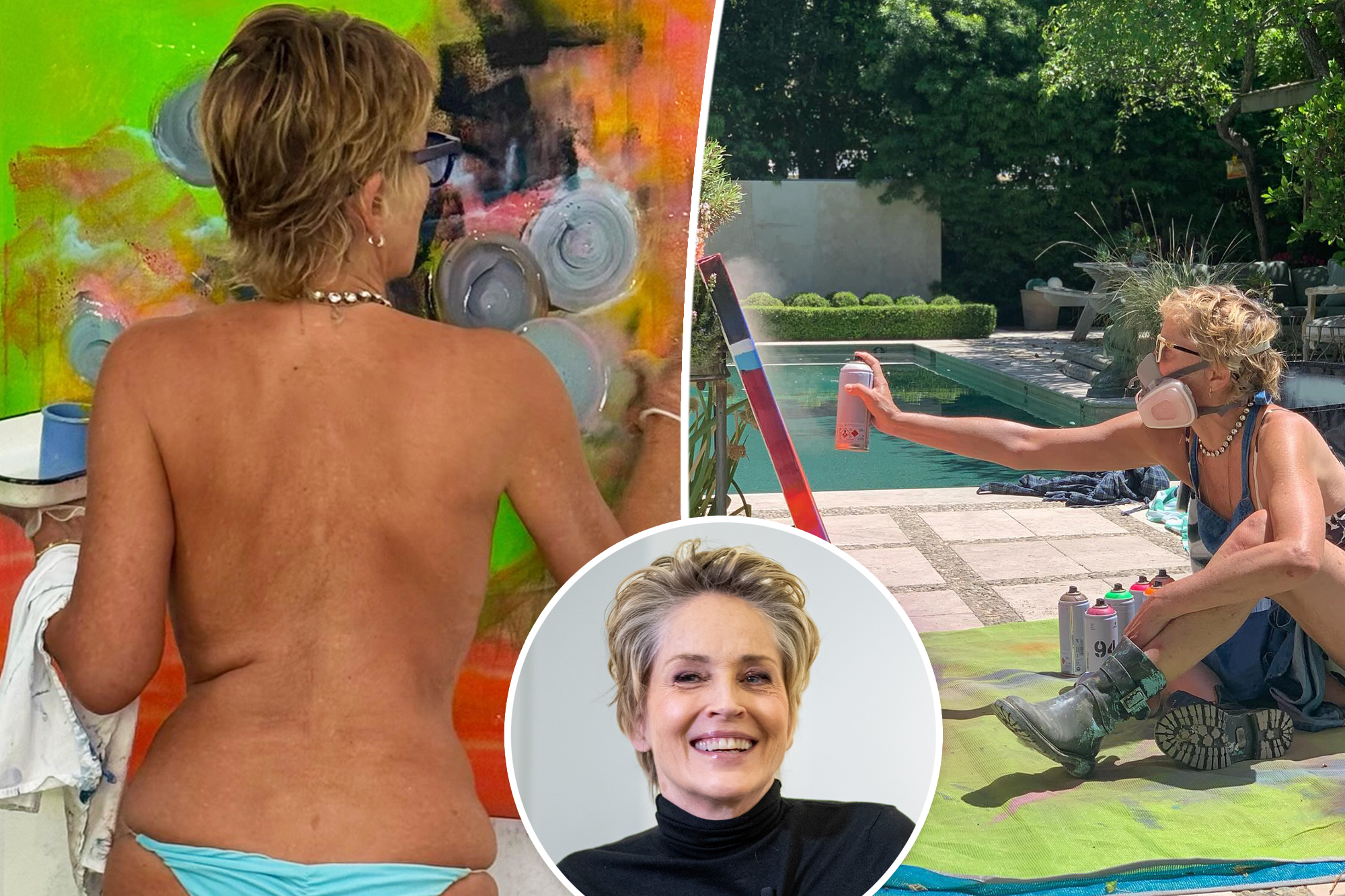 Sharon Stone, 66, Embraces Goddess Vibes in Bikini Bottoms While Painting