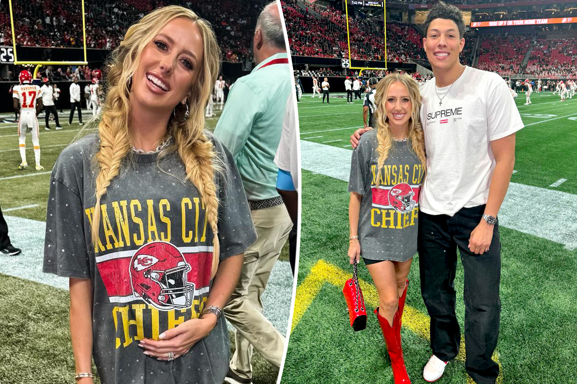 Brittany Mahomes Stuns in Red Cowboy Boots at Chiefs vs. Falcons Game